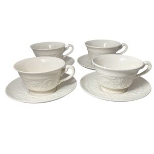 Set of 4 (8 piece) Wedgwood Etruria & Barlston Patrician Ivory Cups & Saucers